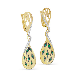 Серьги с английским замком из желтого золота с бриллиантами