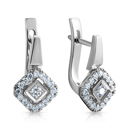 Серьги с английским замком из белого золота с бриллиантами