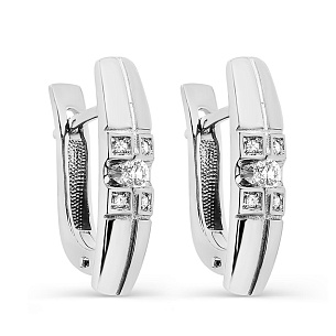 Серьги с английским замком из белого золота с бриллиантами