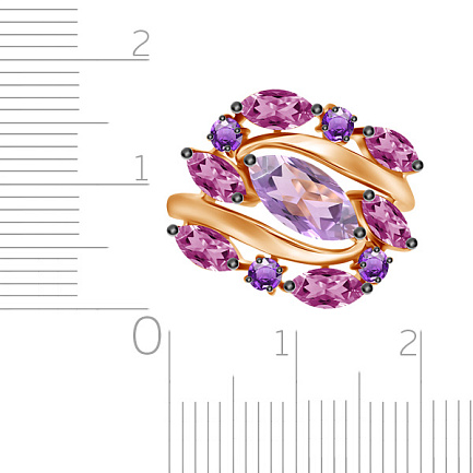 Кольцо из красного золота с аметистом, родолитом