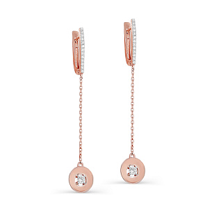 Серьги с английским замком из красного золота с бриллиантом