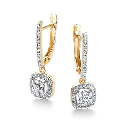 Серьги с английским замком из желтого золота с бриллиантами