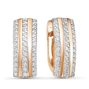 Серьги с английским замком из красного золота с фианитами