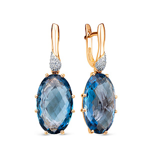 Серьги с английским замком из красного золота с бриллиантами, топазами