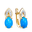 Серьги из желтого золота с бриллиантами, бирюзой