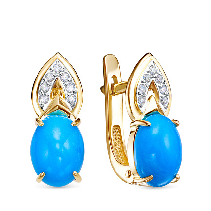 Серьги из желтого золота с бриллиантами, бирюзой