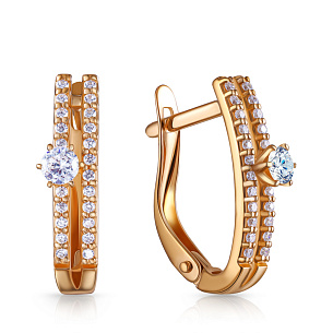 Серьги с английским замком из красного золота с фианитом