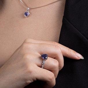 Кольцо из серебра с фианитами и кварцем