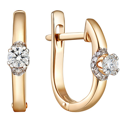 Серьги с английским замком из красного золота с бриллиантами