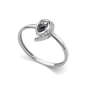 Кольцо из белого золота с бриллиантами, сапфиром