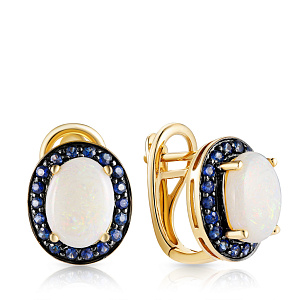 Серьги с английским замком из желтого золота с опалом