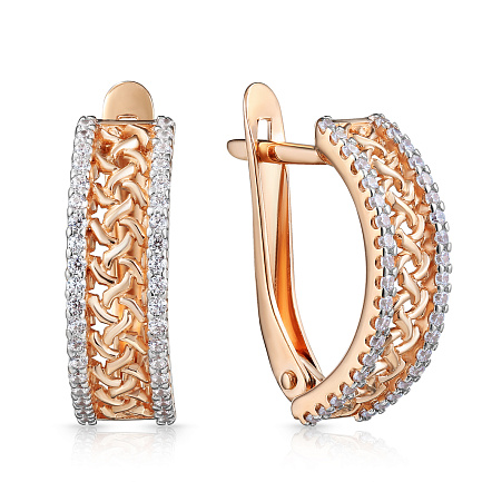 Серьги с английским замком из красного золота с фианитом