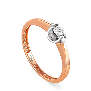 Кольцо помолвочное из красного золота с бриллиантом