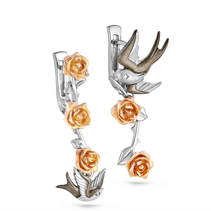 Серьги с английским замком из белого золота с бриллиантами