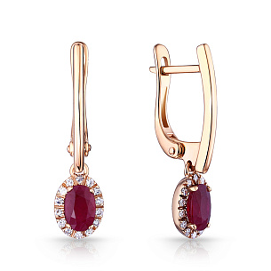 Серьги с английским замком из красного золота с рубином