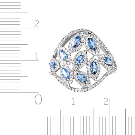 Кольцо из белого золота с бриллиантами, сапфирами