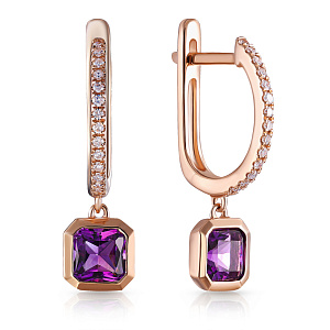 Серьги с английским замком из красного золота с аметистами