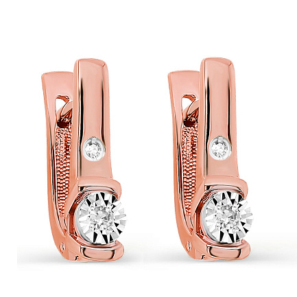 Серьги с английским замком из красного золота с бриллиантами