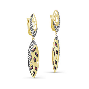 Серьги с английским замком из желтого золота с бриллиантом