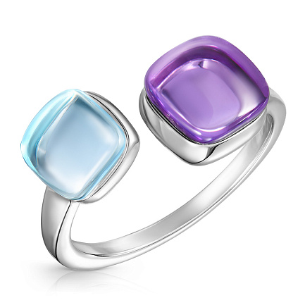 Кольцо из белого золота с аметистом, топазом