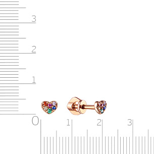 Пусеты из серебра с фианитом, корундом и золочением