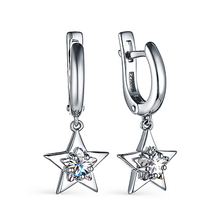 Серьги с английским замком из серебра с фианитом