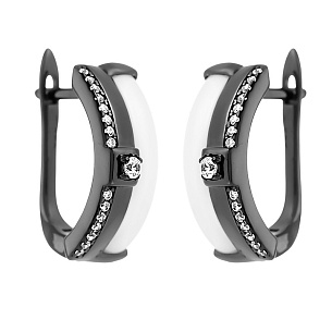 Серьги с английским замком из серебра с керамиками и циркониями