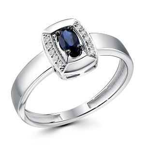 Кольцо из белого золота с бриллиантами, сапфиром