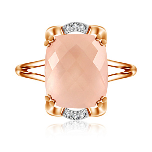 Золотое кольцо с розовым кварцем и бриллиантами
