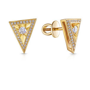 Серьги Пусеты из желтого золота с бриллиантами