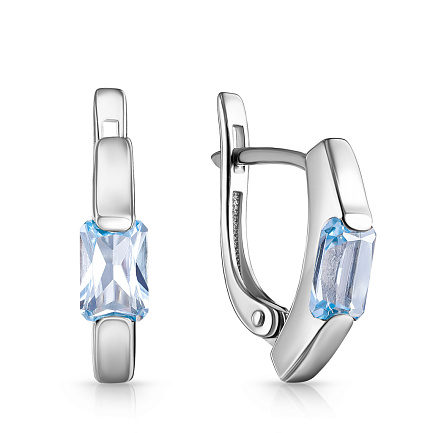 Серьги с английским замком из белого золота с топазом