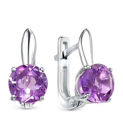 Серьги с английским замком из серебра с аметистами