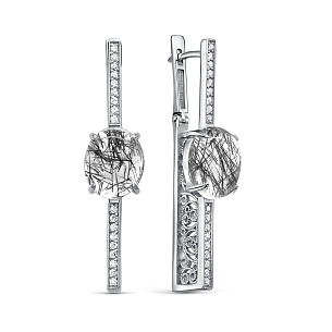 Серьги с английским замком из серебра с фианитами и кварцами