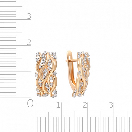 Серьги с английским замком из красного золота с фианитом