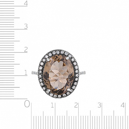 Кольцо из белого золота с бриллиантами, раухтопазом