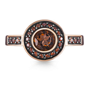 Кольцо из красного золота с раухтопазом, фианитом