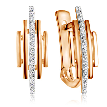 Серьги с английским замком из красного золота с фианитом