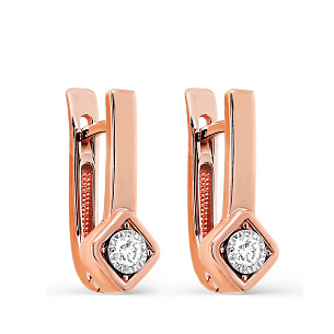 Серьги с английским замком из красного золота с бриллиантами