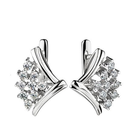 Серьги с английским замком из белого золота с бриллиантами