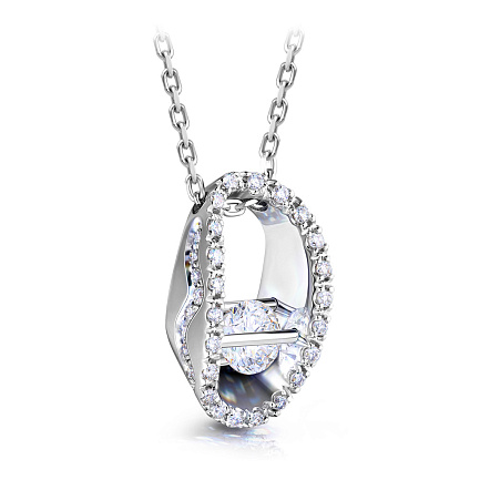 Колье из белого золота с бриллиантами, плетение якорное