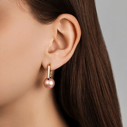 Серьги с английским замком из красного золота с жемчугом