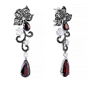 Серьги из комбинированного золота с гранатами, топазами