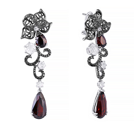 Серьги из комбинированного золота с гранатами, топазами