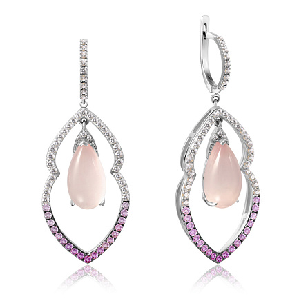 Серьги из белого золота с бриллиантами, сапфирами