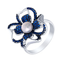 Кольцо из серебра с жемчугом, фианитом