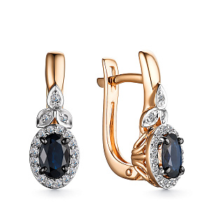 Серьги с английским замком из красного золота с сапфирами