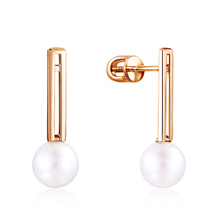 Пусеты из красного золота с жемчугом