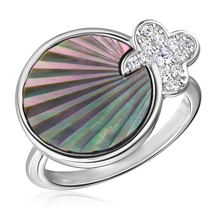 Кольцо из серебра с перламутром, фианитом