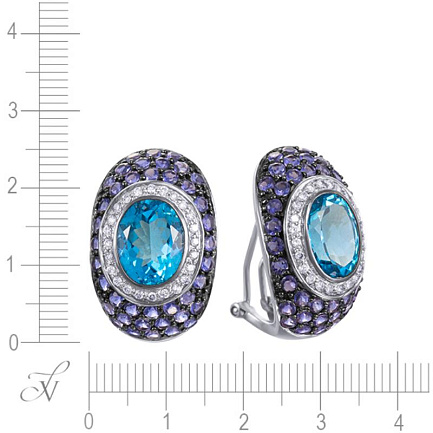 Серьги из белого золота с бриллиантами, танзанитами