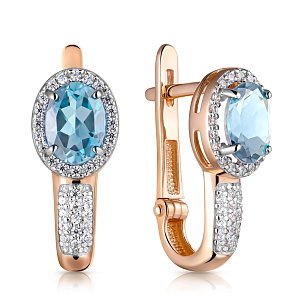 Серьги с английским замком из красного золота с фианитом